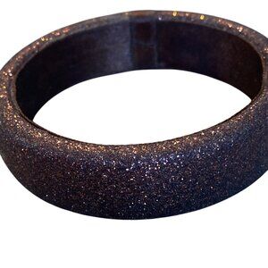 Purple Glitter Bangle Bracelet With Satin Ribbon Accent